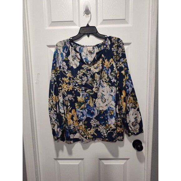 Chicos Top Women 3P US XL/16 Primavera Blue Multi Floral Peasant Tunic Blouse - Picture 1 of 9